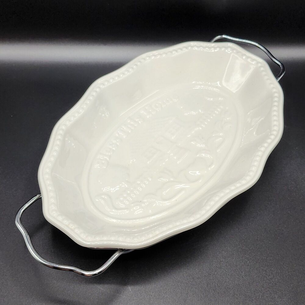 Godinger Bless This Home‎ White Porcelain Serving Tray With Rack 11.5 X7.5x1.5in